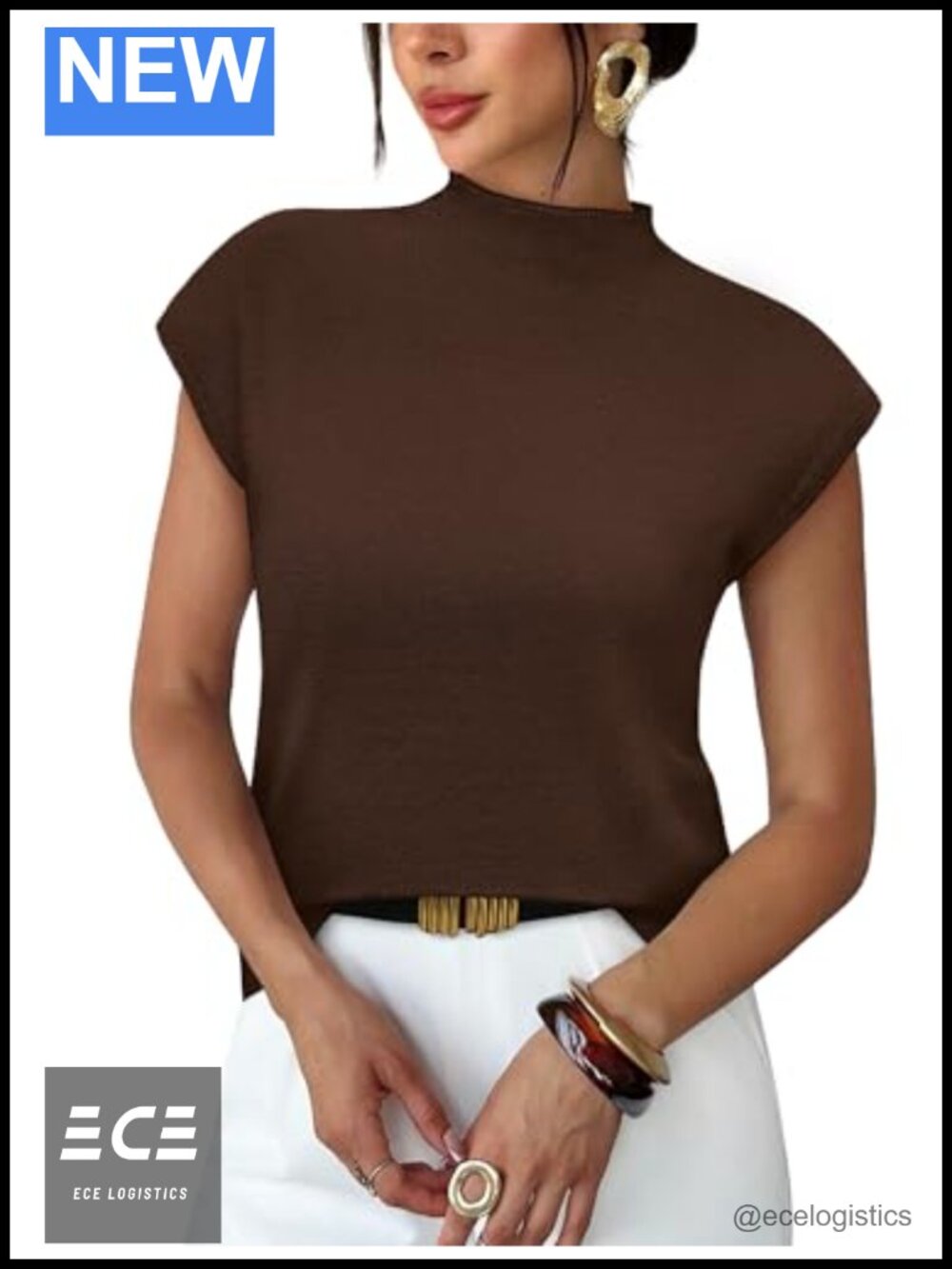 Mock Neck Cap Sleeve Knit Pullover Sweater Business Casual Summer Top
